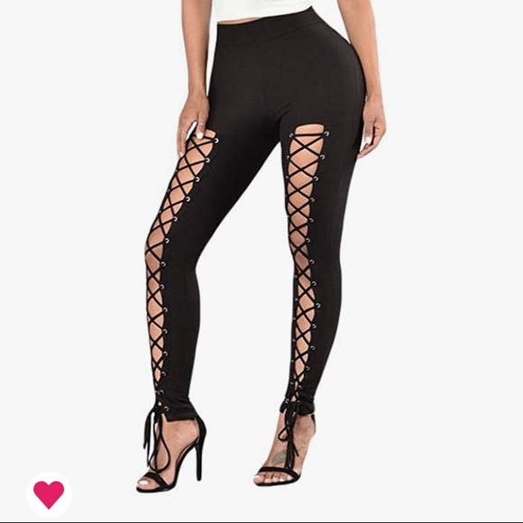 Hot❤️🔥NWT Sexy Lace Up Black Pants - Picture 2 of 14